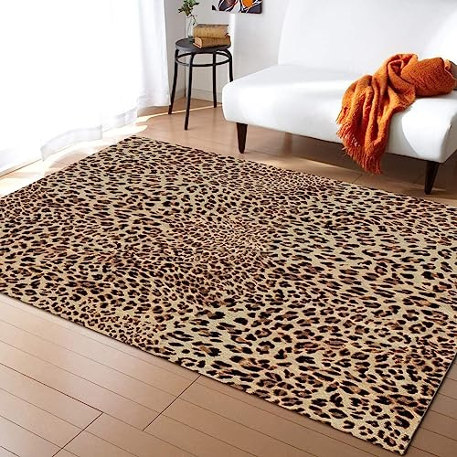 TEMLAN Sexy Leopard Teppiche Gegend, Gelbe Leoparden-Druckkunst Kurzflor Teppiche für Drinnen und Draußen Terrasse Balkon Garten Wohnzimmer 160 x 200cm