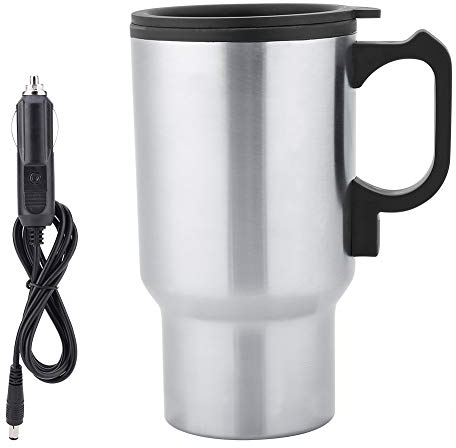 Tazza Riscaldante in Acciaio Inossidabile, Heating Cup Elettrico da Viaggio per Auto Inossidabile 12V 450ML Bottiglia Elettrica Travel Universale con Coperchio Anti Versamento Riscaldare Caffè Latte
