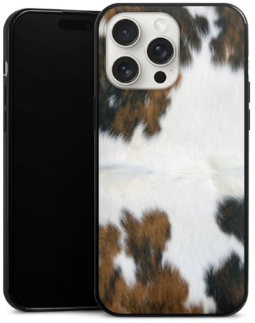 Slim Case extra dünn kompatibel mit Apple iPhone 15 Pro Max Silikon Handyhülle schwarz Hülle Kuhfell Fell Kuh