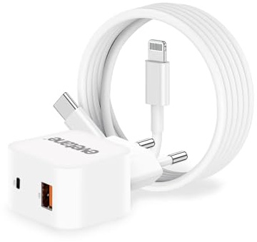 Evetane Chargeur Secteur 25W Double Port USB-C & USB-A + Câble 2m USB-C vers Lightning – Charge Rapide Compatible iPhone 11/12/13/14