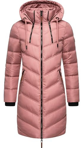 MARIKOO Damen Wintermantel Warmer Steppmantel lang mit Verstellbarer Kapuze Armasa Dark Rose Gr. M