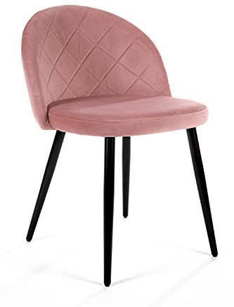 AKORD | Esszimmerstühle mit Samt | Gepolsterter Stuhl aus Velours | Gesteppter Esszimmerstuhl | Esstisch mit Stahlbeinen | Sessel Wohnzimmer | Samtstuhl | Belastbarkeit: 125 kg | Rosa