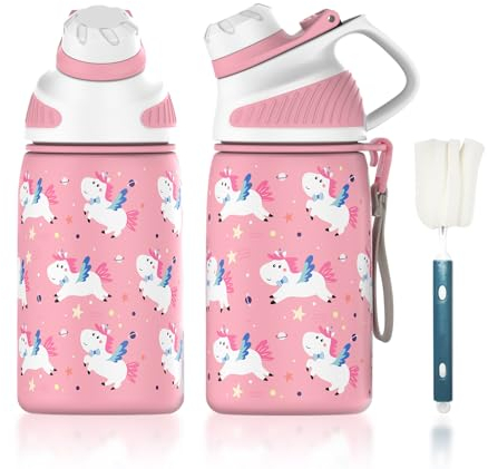 Fjbottle Botella Agua Niños con Tapa Magnética 400ML - Botella de Agua Acero Inoxidable - Sin Fugas/Sin BPA Botella Termica