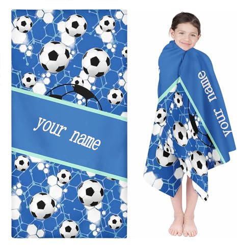 Qiqumax Personalisiert Fußball Strandtuch Mit Namen, Personalisierte Fußball Handtuch Badetuch Mit Namen Mikrofaser Strandtuch Groß 90x180cm Badetuch Fußball Für Kinder (70 x 140 cm,B)