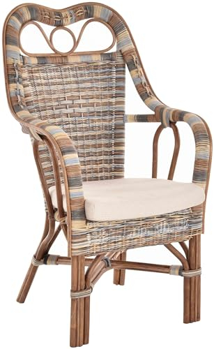 Krines Home Wintergarten Sessel Harry Armlehnsessel mit hoher Rückenlehne Rattansessel Wintergartensessel (Mehrfarbig)