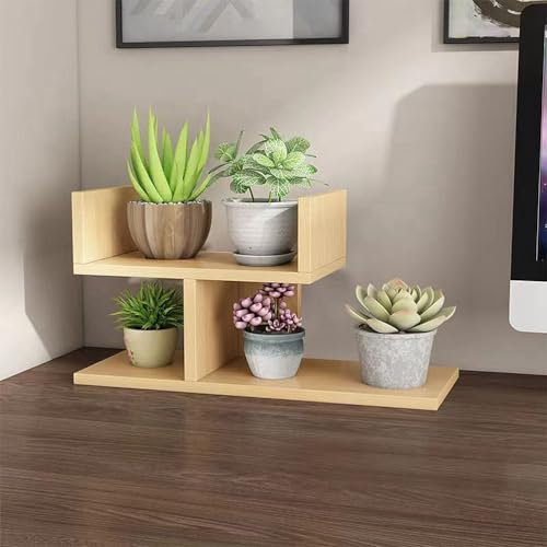 Dreamhousey Solid Wood Flower Stand, Office Desktop Small Flower Stand, Bay Window Mini Succulent Plant Stand, Potted Plant Rack, Plant Shelf (Wood Colour (2-Layer)