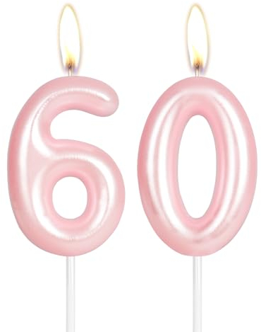 Kerze Happy 60th Birthday, rosa Zahl 60, Geburtstagskerzen, Kuchendekoration, Kuchendekoration für Mädchen und Frauen, Hochzeitstag