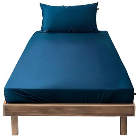 SALAD HOUSE Spannbettlaken 90x200 Blau mit extra tiefen Taschen (bis 30cm) 360° Gummizug I Straffer Sitz ohne Verrutschen I Boxspring Spannbetttuch aus Ägyptischer Baumwolle Satin I ÖKO-TEX Bettlaken