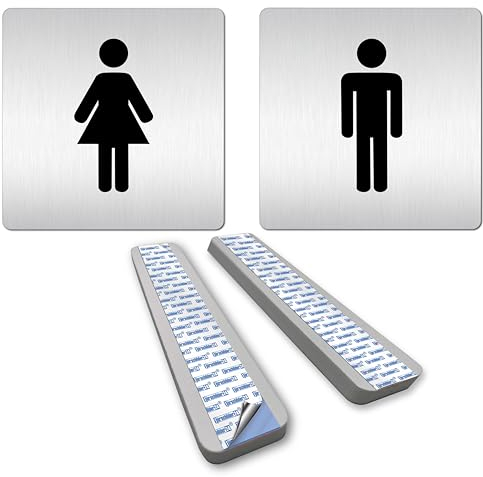 Türschilder24 XXL WC Schilder (A) 125 x 125 mm Set Damen WC + Herren WC Stabile Schilder aus 1,5 mm Aluminium Vollmaterial! • 100% Made in Germany (Variante B + Abstandshalter)