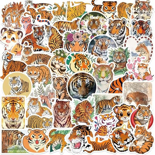 Bric dodo 50Pcs Tiger Stickers, Orange and Black, Waterproof, PVC, Cartoon, Laptop, Car, Skateboard, Suitcase, Luggage, Bike, Stickers for Teens, Boys, Girls, Adults