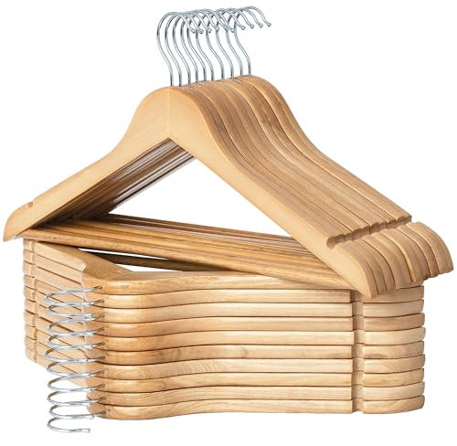 StorageWorks Kleiderbügel Holz, 20er-Pack, glatter Kleiderbügel aus Naturholz und 360° drehbarem Haken, Naturholz Bügel Holz für Mäntel, Hemden, Jacken, Hosen, Anzüge, Naturholzfarbe