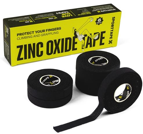 SPORTTAPE 6 Rollen Klettertape 1,25 cm x 10 m - schwarz - Fingertape und Sport tape für Klettern Bouldern, Jiu-Jitsu | Physio tape für Handball, Volleyball zubehör, tape fussball, Torwart Fingerband
