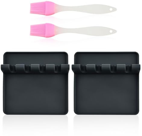 ZBHDEYG Support de Cuillère en Silicone - 2 Supports, 2 Pinceaux à Huile, Porte-Spatule pour Ustensiles de Cuisine