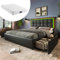 MYBOO Polsterbett Doppelbett 140x200, Bett mit 4 Schubladen&LED-Beleuchtungsleiste&Höhenverstellbarem Kopfteil&Lattenrost, Stauraumbett Funktionsbett Bettgestell Jugendbett, PU, Mit Matratze, Schwarz