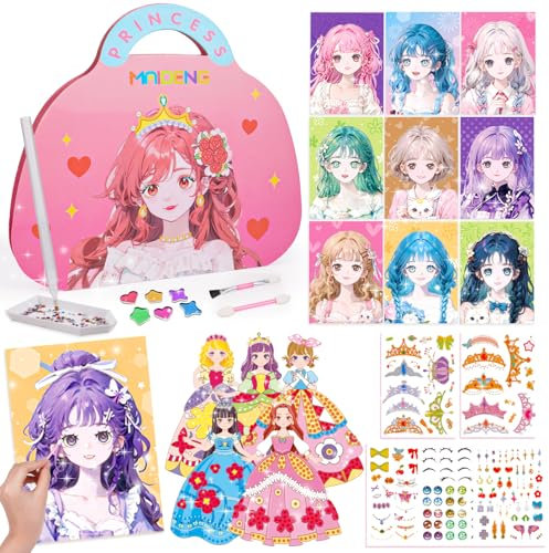 iKidiki Geschenk Mädchen 6 7 8 9 10 Jahre, Dress Me Up Stickerbuch Spielzeug ab 6-10 Jahre Mädchen 6 7 8 9 10 Jahre Geschenkideen Diamond Painting Kreatives für Mädchen Geburtstagsgeschenk für Mädchen