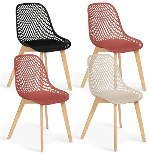 IDMarket - Lot de 4 chaises Mandy Mix Color Noir, Terracotta x2 et Beige