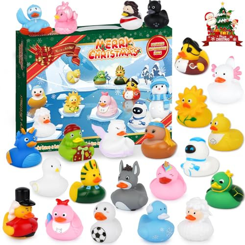 Adventskalender 2025 Kinder Gummi Enten,24 Tage Enten Weihnachts Adventskalender Box für Mädchen und Jungens,Badespielzeug für Kinder