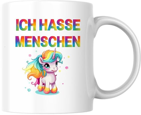 Ich Hasse Menschen Einhorn Regenbogen Frech Böse Menschenhass Misanthrop Kaffee Tasse Geschenk (Weiß)