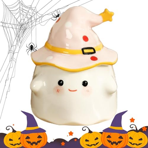 Nuytghr Tazza spettrale | Tazza con motivo fantasma di Halloween, tazza decorativa con fantasma, tazza in ceramica con coperchio con motivo fantasma, 350 ml, per Halloween, decorazione domestica e sul