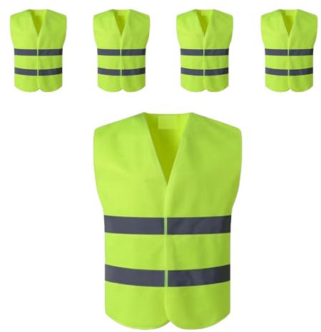 EinNana 5 stück Warnwesten Auto Warnweste Pannenweste Sicherheitsweste Neongelb KFZ Pannenhilfe Reflektierende Warnwesten für Auto Fahrern Arbeitskräften Erwachsene (Neongelb)