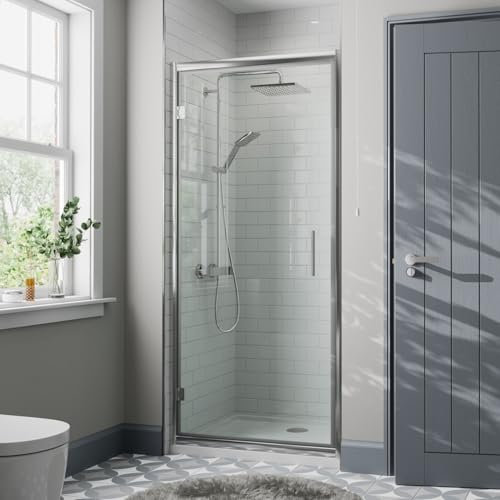 Diamond® 1000mm Hinged Shower Door for Wet Room Cubicle Enclosures, 8mm Toughened Safety Glass Space Saving, Framed, Polished Chrome