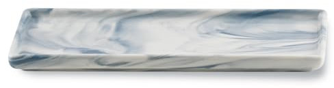 YoHyien Ceramic Vanity Tray, Marble Bathroom Tray Organiser for Dresser, Decorative Trinket Dish, Rectangle Jewellery Plate for Perfume, Cosmetic, Soap Dispenser, Candle, Kitchen Sink (Blue)