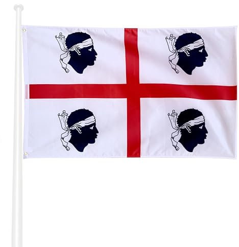 KliKil Bandiera della Sardegna Sardegna 150x90cm - Poliestere impermeabile con due occhielli metallici. Bandiera Sarda dei Quattro Mori per esterni, eventi e decorazioni
