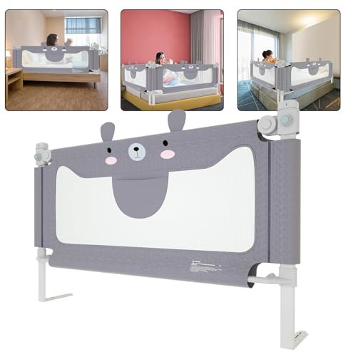 Froadp Rausfallschutz Baby Bettgitter 200cm Schutzgeländer, Höhenverstellbar Kinderbettgitter mit Doppelverriegelungsschutz & Fester Gurt, Bettschutzgitter für Kleinkinder oder Senioren (Bär)