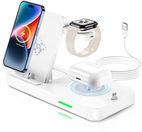 Caricatore Wireless iPhone, 4 in 1 Stazione Ricarica Apple Watch Caricatore per Apple Watch 9/8/7/6/SE/5,Airpods,Base Ricarica iPhone Apple Watch Caricabatterie Wireless per iPhone 14 Pro Max/13/12/11