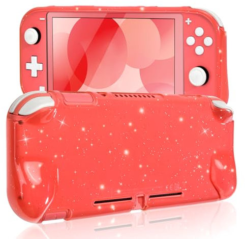 DLseego Case Compatible with Switch Lite,Crystal Glitter Transparent Protective Case Shock Absorption Anti Scratch Hand Grip Cover Soft Switch Lite Controller Shell,Clear Pink