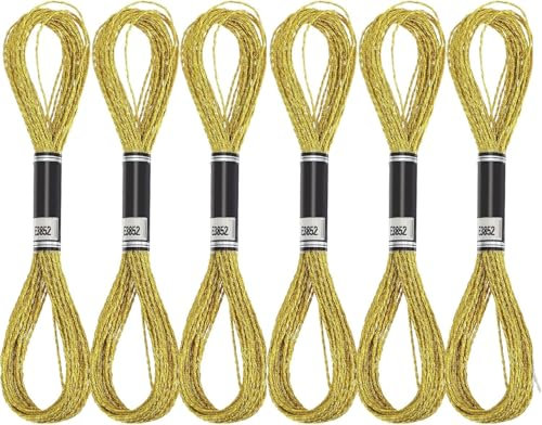 6 pezzi di filo da ricamo a punto croce Twist, filo da ricamo metallico d'oro, filo da ricamo metallico, filo metallico d'oro, set di filo da ricamo a punto croce d'oro per l'artigianato