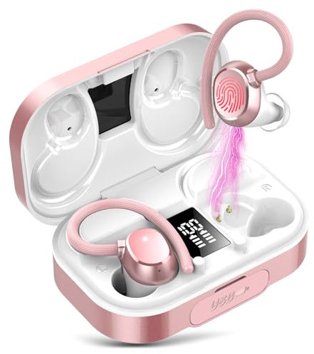 KT1 Ecouteurs Bluetooth 5.3 sans Fil Sport, 120H de Lecture avec Étui de Chargement, Ajustement Confortable, Étanches IPX7, Basses Profondes, Le Sport iOS Android(Rose)