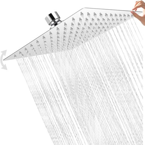 Soffione Doccia a Pioggia 12 Pollici/30cm Doccia Fisso in Acciaio inox 304 Silicone Anti-Blocco Soffione Doccia Doccia da Bagno Ultra Sottile Facile da Installare (12″ quadrati)