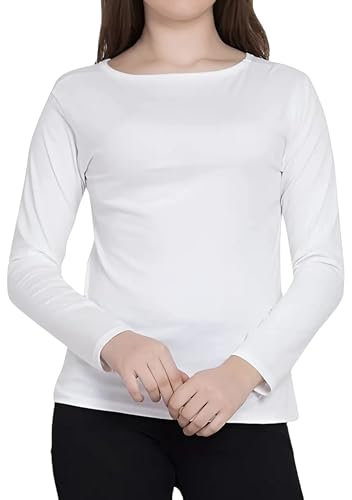 harlogistics Womens Plain Long Sleeve Round Neck Top Tshirt - Stylish Fit T-Shirt for Girls - Casual Wear - Basic Womens Stretch T-Shirt - Basic Stretchable Tees (White, S-M)