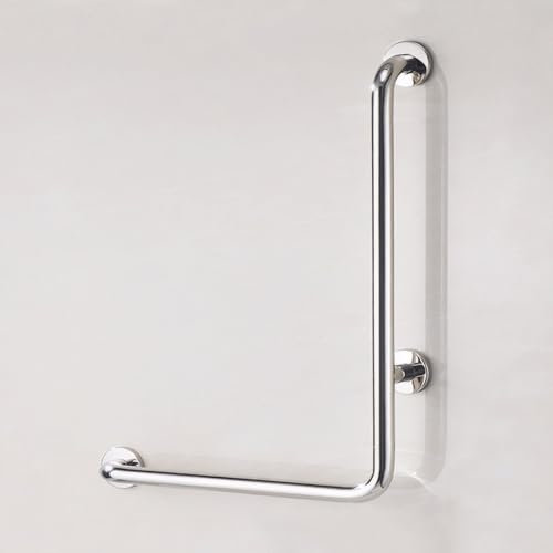 Haltegriffe für Senioren,Edelstahl 70x50cm L-Förmiger Haltegriff für Duschen Vertikale Winkel Sicherheitsschienen,für Schwangere Frauen, Senioren und Handicap (Poliert,Links)