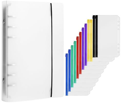 Plastique A6 Classeurs à Anneaux 6 Trous Rechargeable avec 12 Pièces Multicolore Pochette Plastique A6, Transparente et Imperméable Classeur pour Documents, Cartes, Photos, Cahiers, Voyage