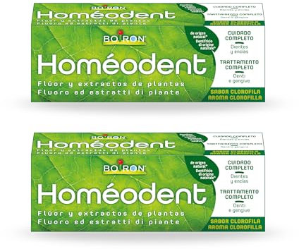 Homéodent - Dentifricio Trattamento Completo Denti e Gengive, Aroma Clorofilla con Estratti Vegetali, Riduce la Placca, Ingredienti di Origine Naturale - 2 Tubi da 75 ml (2x 75 ml)