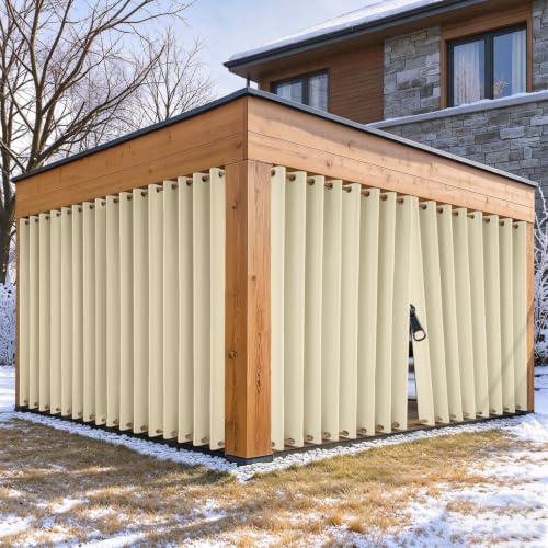 HDCAXKJ wasserdichte Outdoor-Vorhänge für Terrasse, mit Reißverschluss Oben und unten, Ösen, thermische Sichtschutzvorhänge, 2 Paneele, Pavillon, Außenverdunkelungsvorhänge für Veranda, Pergola
