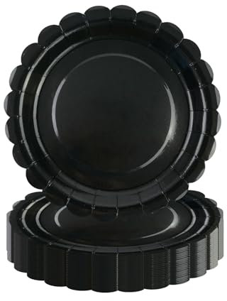 Lot de 50 Assiette Carton Noir de 23 cm, Festonnées Assiette Jetable Vaisselle Jetable Anniversaire Pour Gâteaux Desserts Anniversaires Baby Showers Mariages Décorations (Noir, 23cm)