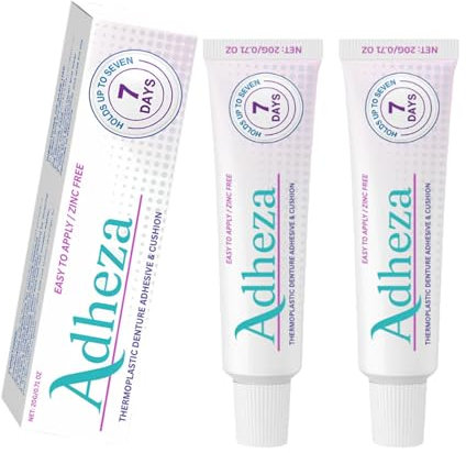 Adhésif dentaire Adheza, fixateur dentaire, adhésif dentaire thermoplastique, colle dentaire pour réparation de dents, forte tenue de maintien pour quotidiennement (2pcs)