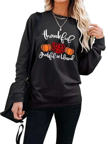 LACOZY Halloween Sweatshirt for Women Crewneck Pumpkin Jumper Long Sleeve Shirt Holiday Party Pullover Sweater Tops Black M