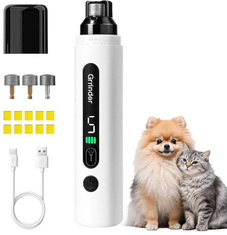 Joyzan Dog Nail Grinders, 5 Speed Silent Groom Pro LCD Dog Claw Grinder | LED Light, 3 Grinding Heads, Low Noise Trimmer Rechargeable Nails File Electric Clippers, for Cats Small Dogs Pets