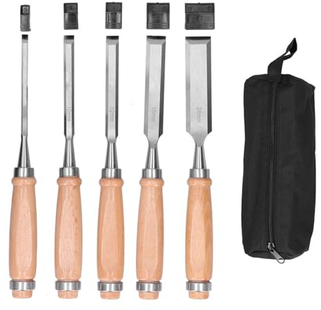 Jeanoko 5 Stück Holzschnitz Werkzeuge, Stahlklinge-Schnitzwerk-Gravur-Meißel Messer mit Robustem Griff für Gravur-Dressing-Form