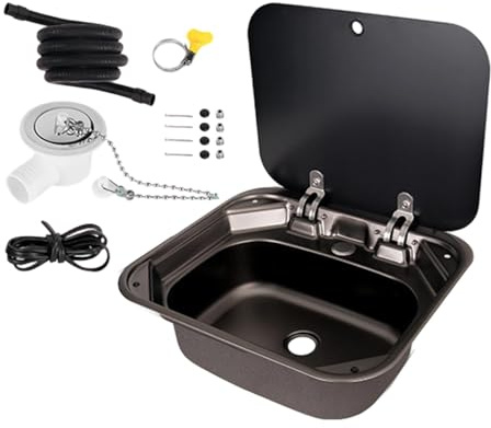PETSOLA Fregadero Plegable para Autocaravana con Tapa Abatible, Lavabo para Autocaravana, Fregadero para Cocina de