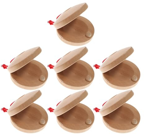 Beaupretty 7 Stück Holz Finger Kastagnetten für Kinder mit Baumwollschnur Handgefertigt Rhythmusfördernd für Musikunterricht im Klassenzimmer