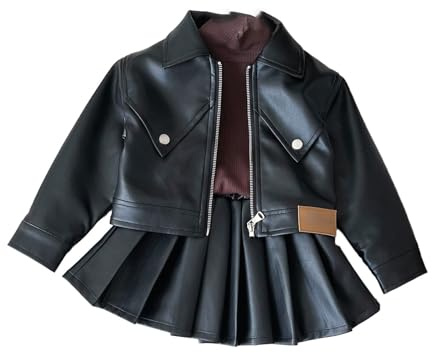 Generisch Cappotto di pelle da ragazza gonna pieghettata 2026 Autunno Nuovo Coreano Moda Cool Casual Giacca Bambini Abbigliamento Moto