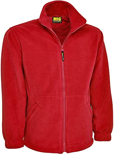 MIG - Mud Ice Gravel Mens Full Zip Classic Fleece Jackets Sizes XS to 4XL Suitable for Work & Leisure (L - Large, RED)