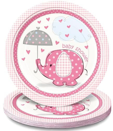 Unique Party 41655 - 23cm Pink Elephant Baby Shower Party Plates, Pack of 8