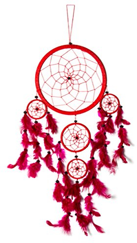 70cm x 21cm Dreamcatcher Rot Traumfänger Pinke Federn Gute Träume Indianer