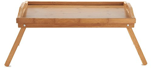 Bamboo Serving Tray Breakfast Bed Table with Wooden Folding Legs, Bamboo Bed Tray